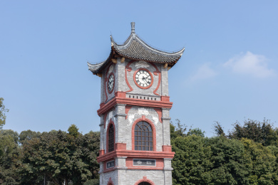 中国四川成都大邑县安仁古镇坝子广场钟楼古建筑