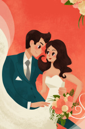 结婚婚礼恋人喜庆请帖爱人清新插画