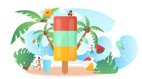 夏天大海冲浪清凉西瓜矢量插画