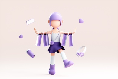 3D渲染的可爱卡通女孩