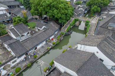浙江绍兴八字桥水乡特色风景航拍