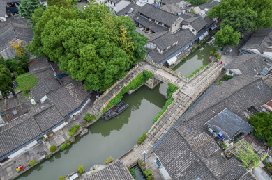 浙江绍兴八字桥水乡特色风景航拍