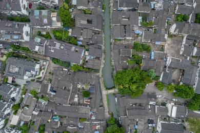 浙江绍兴八字桥水乡特色风景航拍