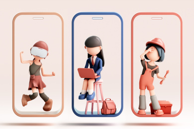 3D渲染的可爱卡通女孩