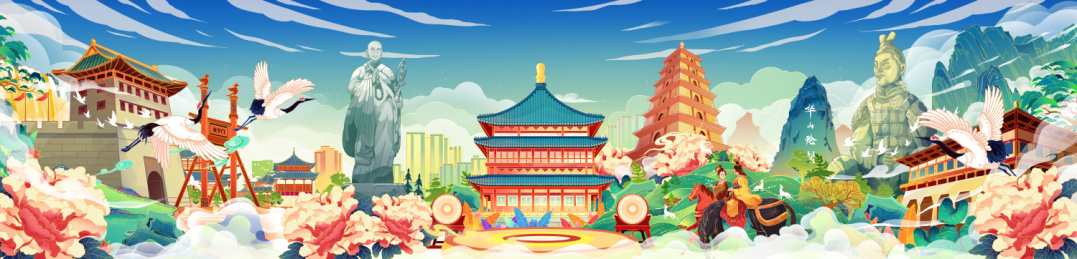 西安国潮中国风长卷插画