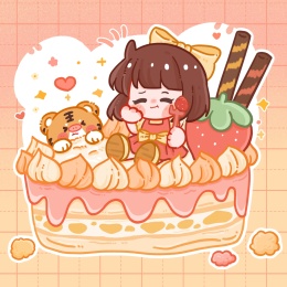 穿裙子的女孩在草莓蛋糕上