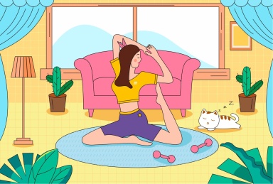 女生在家里做瑜伽