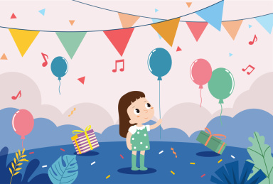 女孩庆祝儿童节放飞气球