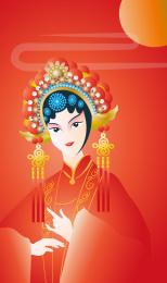 中国戏剧花旦人物红色背景矢量插画图