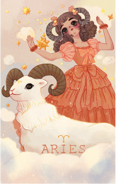 原创治愈系十二星座之白羊座女孩手绘插画