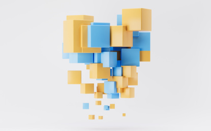 白色背景下的聚集的立方体结构3D渲染