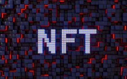 NFT与霓虹线条背景3D渲染