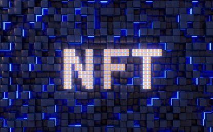 NFT与霓虹线条背景3D渲染