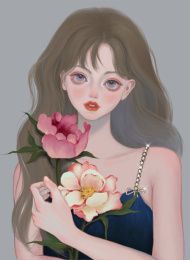 鲜花少女插画
