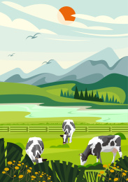 春天的农庄绿草如茵牛羊成群