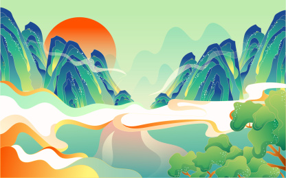 清明节国潮插画春天寒食节青团美食风景海报