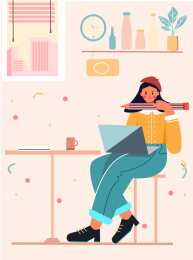 女孩带着电脑移动办公