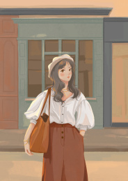 街道逛街的时尚少女插画
