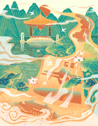济南城市国风插画