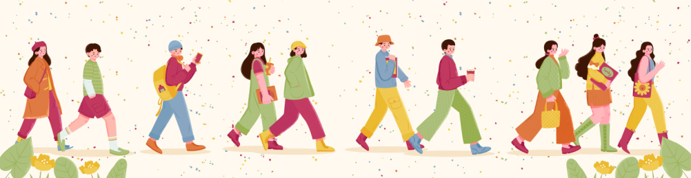 潮流时尚正在走路行走男性女性人物扁平插画