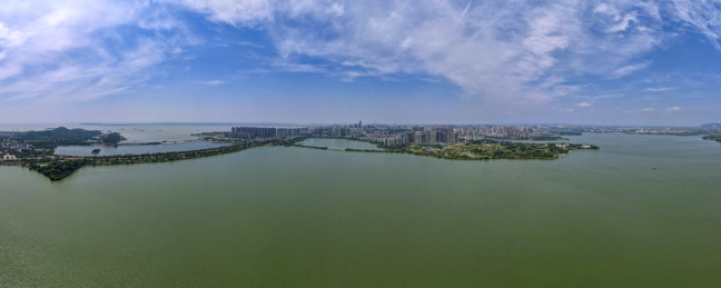 中国湖南常德柳叶湖全景图航拍