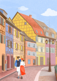 情侣漫步于异国小巷