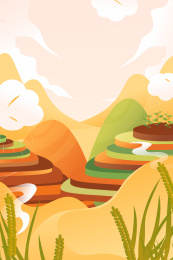 春季梯田自然风景矢量插画