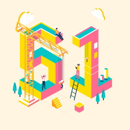 五一劳动节插画建筑工人等距海报