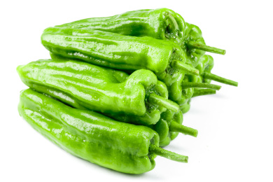 白底上放着青椒 青辣椒