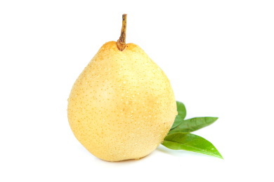 白底上摆放着鸭嘴梨