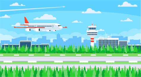飞机降落机场插画