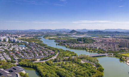 中国浙江绍兴柯岩风景区航拍