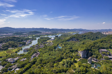 中国浙江绍兴柯岩风景区航拍