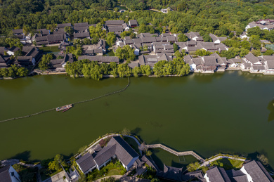 中国浙江绍兴柯岩风景区柯岩鲁镇航拍