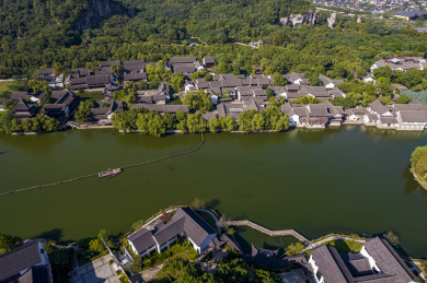 中国浙江绍兴柯岩风景区柯岩鲁镇航拍