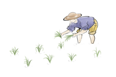 插秧写意水墨手绘国画