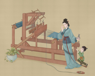 手绘古风传统故事插画孟母断织持之以恒