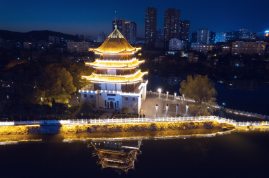 中国湖南省醴陵状元洲夜景
