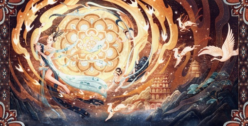 敦煌飞天女壁画与建筑