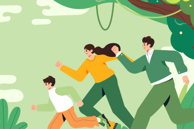 春天一家人出游插画