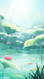 立夏大暑荷叶节气插画背景海报