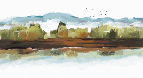 手绘山水风景油画艺术背景