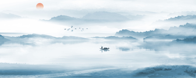 蓝色山水画