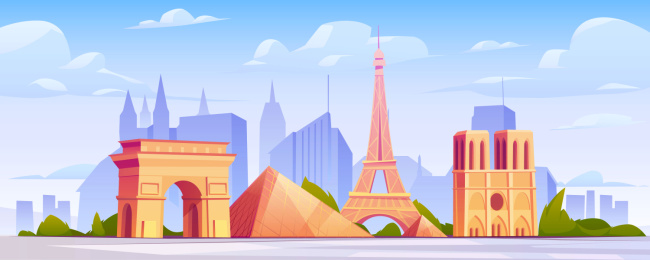 白天巴黎著名地标插图
