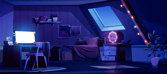 夜晚少女卧室插图