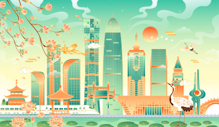 山东济南城市建筑矢量插画