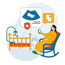 孕妇在家在手机上看医疗信息