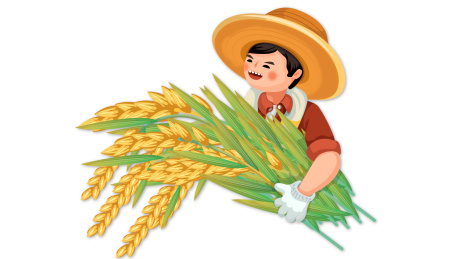 农民抱着麦子白色背景矢量插画海报