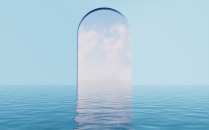 水面与墙壁背景3D渲染