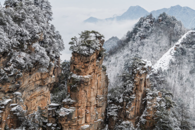 中国湖南张家界天子山冬季雪后风光